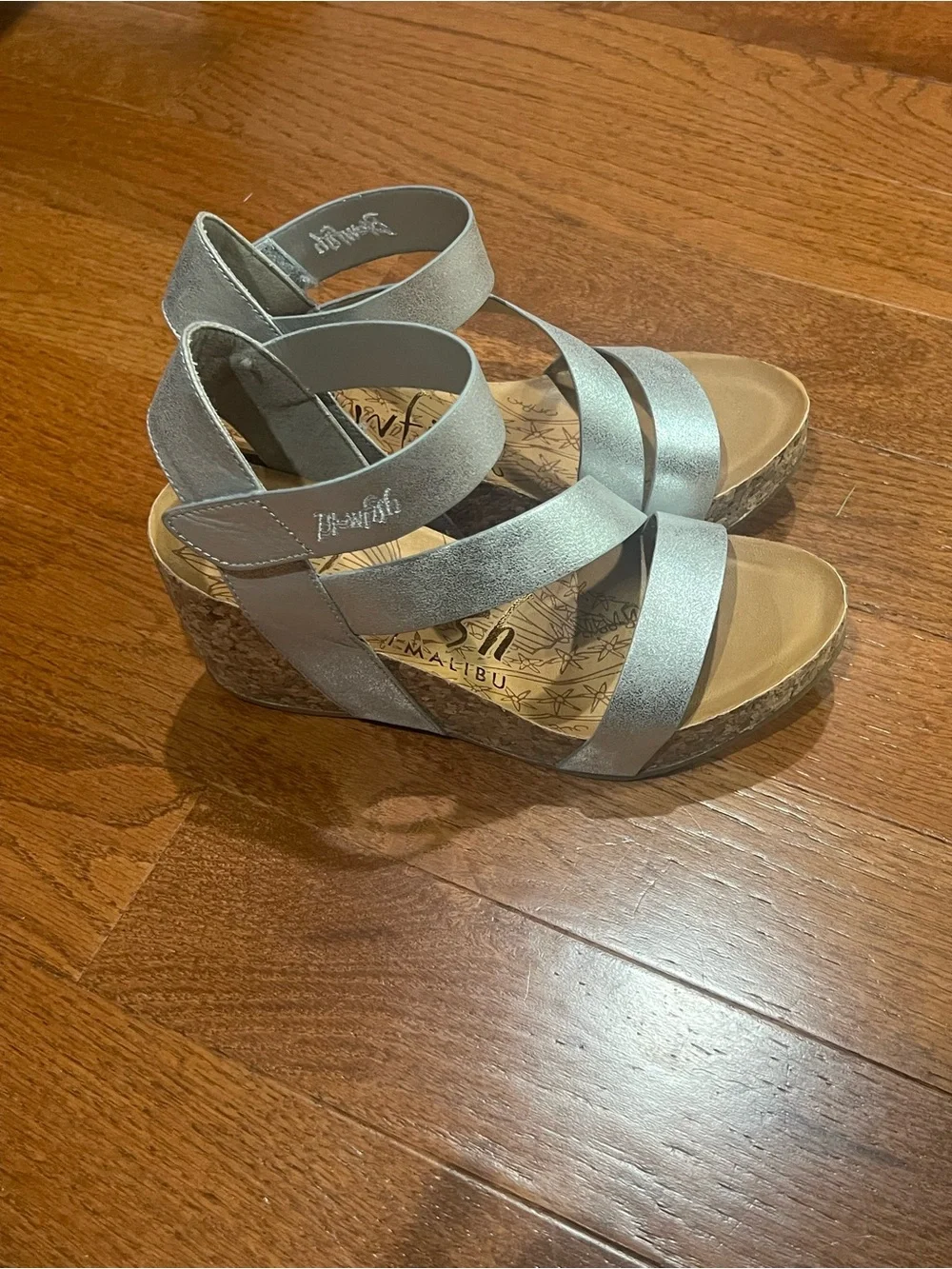 Blowfish Women's Silver Metallic Crisscross Wedge Sandals